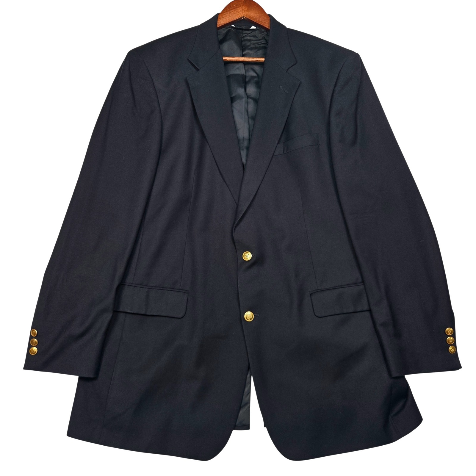Brooks Brothers Brooksease Blazer Mens 44 Xl Navy Blue Wool Gold Crest Buttons